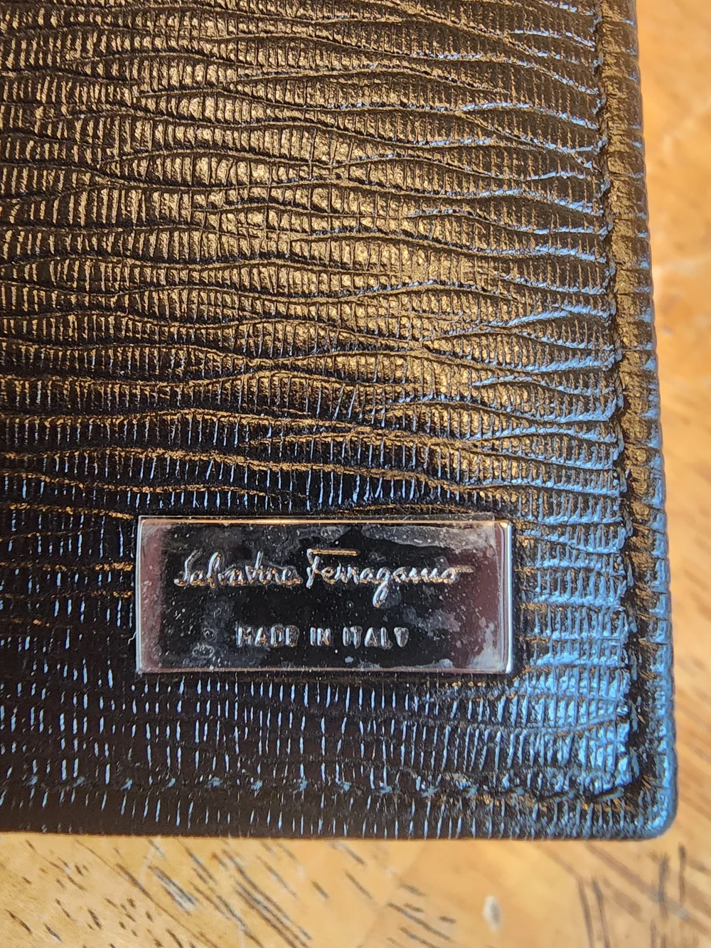 Salvatore Ferragamo Black Textured Leather Card Holder Wallet
